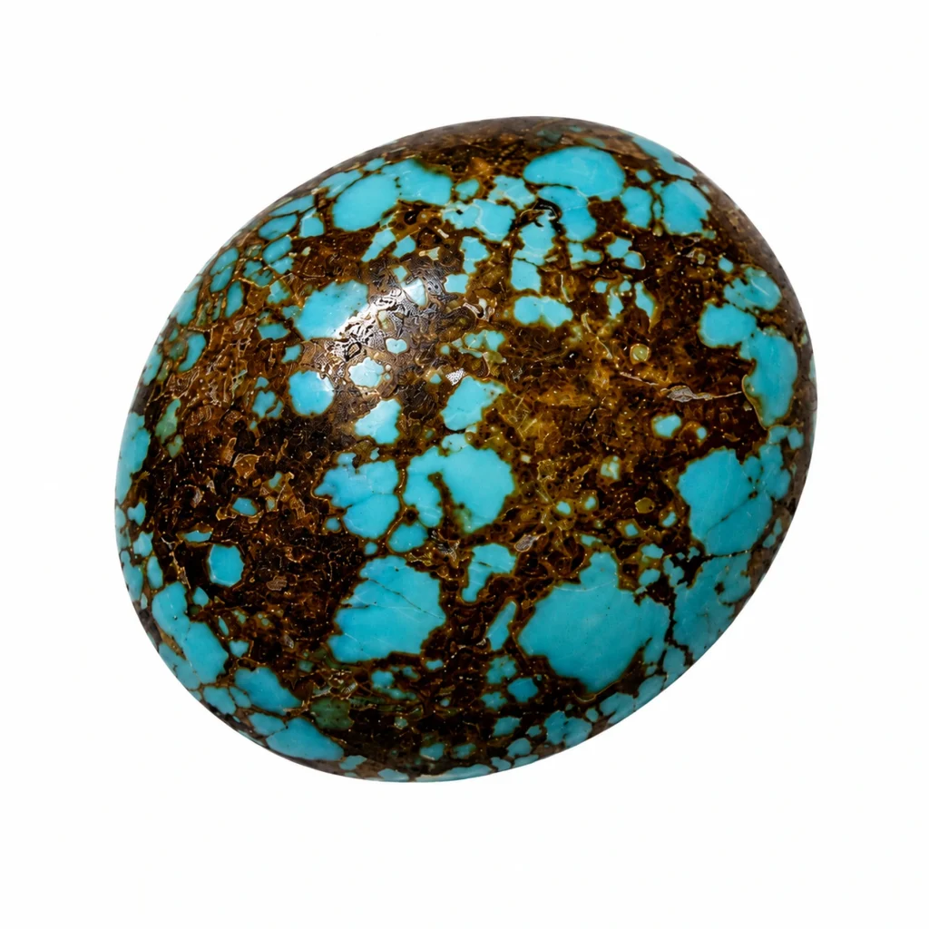 NEYFI 1002 natural Neyshabur turquoise oval cabochon, angled front view
