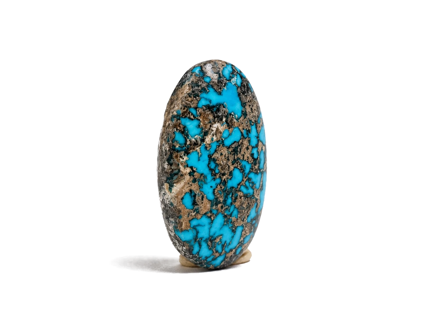 NEYFI 1004 natural Neyshabur turquoise elongated oval cabochon, first profile view