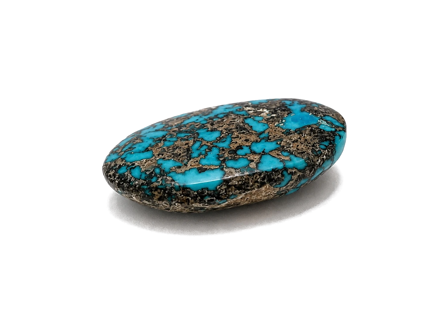 NEYFI 1004 natural Neyshabur turquoise elongated oval cabochon, angled front view