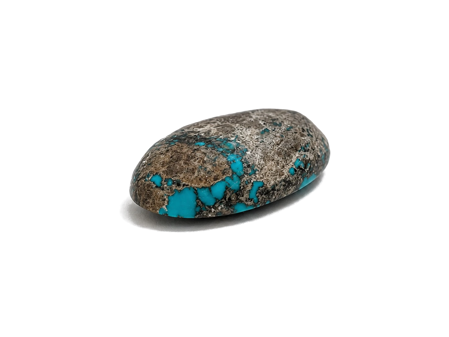 NEYFI 1004 natural Neyshabur turquoise elongated oval cabochon, base and thickness view