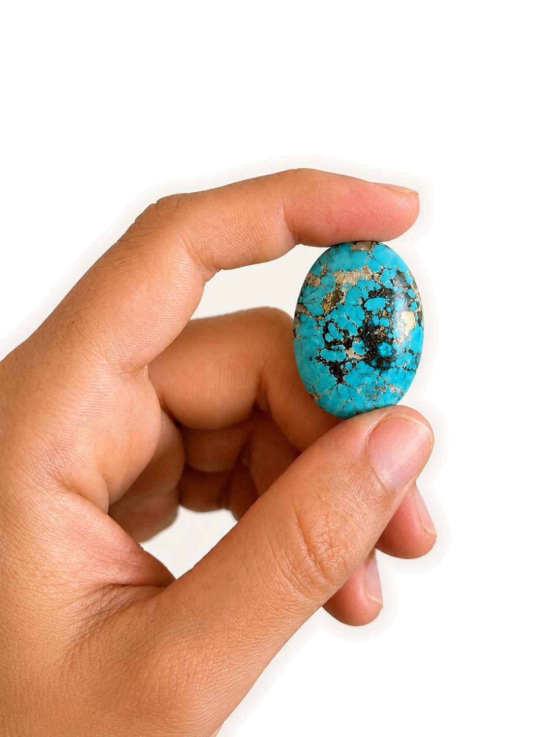NEYFI 1005 natural Neyshabur turquoise held in hand for scale