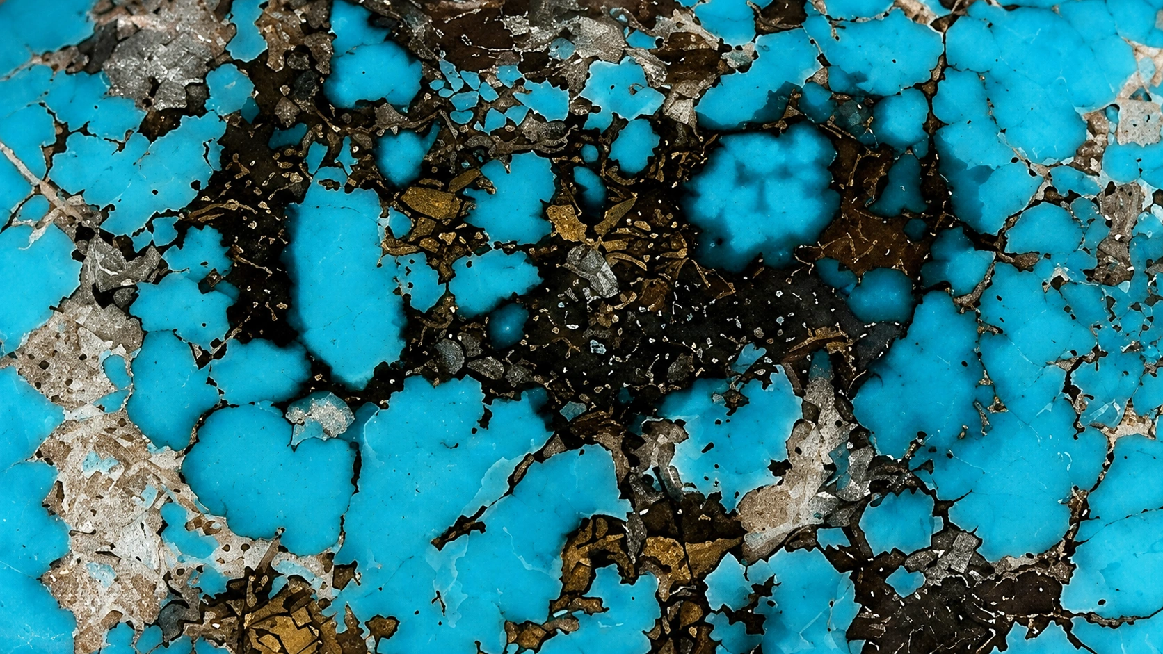 Macro detail of NEYFI 1005 natural Neyshabur turquoise spiderweb matrix